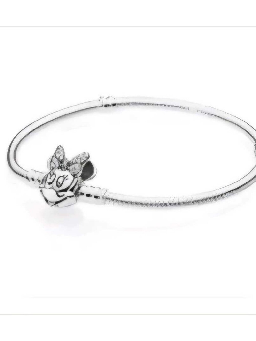 Sterling Silver 925 Minnie Mouse Charm Bangle Snake Chain Bracelet 7"